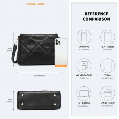 Miss Lulu PU Leather Rhombus Shoulder Bag - Black | Stylish & Durable Handbag