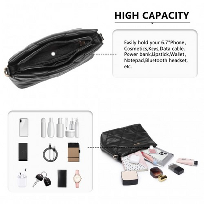 Miss Lulu PU Leather Rhombus Shoulder Bag - Black | Stylish & Durable Handbag