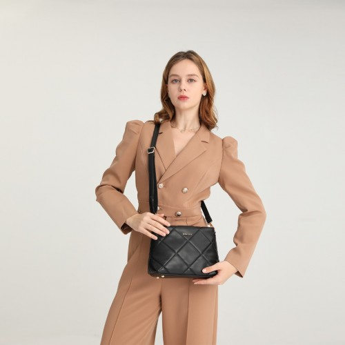 Miss Lulu PU Leather Rhombus Shoulder Bag - Black | Stylish & Durable Handbag