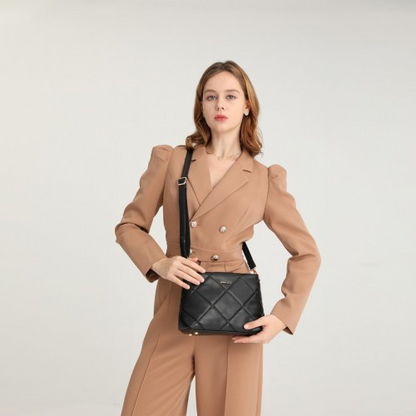 Miss Lulu PU Leather Rhombus Shoulder Bag - Black | Stylish & Durable Handbag