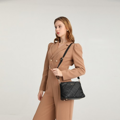 Miss Lulu PU Leather Rhombus Shoulder Bag - Black | Stylish & Durable Handbag