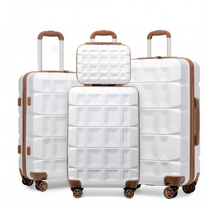 K2292L - Kono Lightweight Hard Shell ABS Suitcase With TSA Lock And Vanity Case 4 Piece Set - White