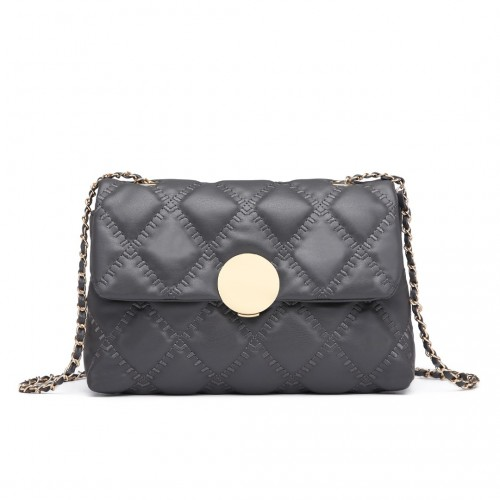 Miss Lulu Smooth Flap Chain Shoulder Bag - Grey | Elegant & Stylish Women's Handbag
