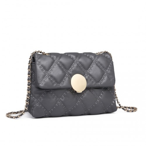 Miss Lulu Smooth Flap Chain Shoulder Bag - Grey | Elegant & Stylish Women's Handbag