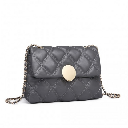 Miss Lulu Smooth Flap Chain Shoulder Bag - Grey | Elegant & Stylish Women's Handbag