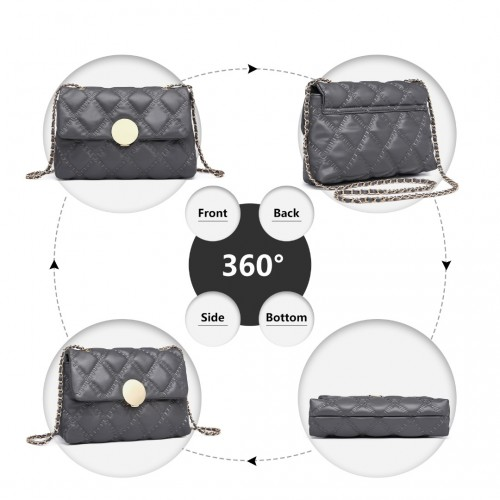 Miss Lulu Smooth Flap Chain Shoulder Bag - Grey | Elegant & Stylish Women's Handbag