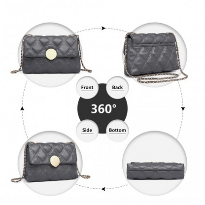 Miss Lulu Smooth Flap Chain Shoulder Bag - Grey | Elegant & Stylish Women's Handbag