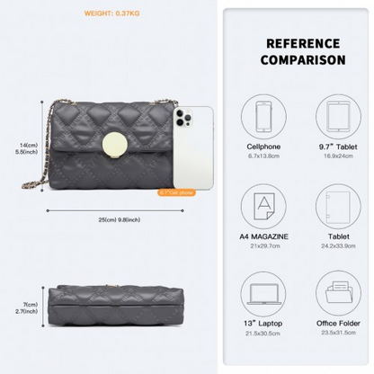 Miss Lulu Smooth Flap Chain Shoulder Bag - Grey | Elegant & Stylish Women's Handbag