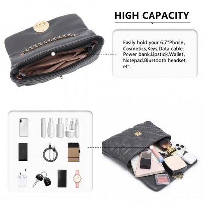 Miss Lulu Smooth Flap Chain Shoulder Bag - Grey | Elegant & Stylish Women's Handbag