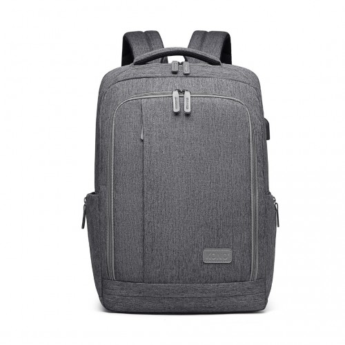 EM2111 Kono Multi-Compartment Backpack with USB Port - Grey, Water-Repellent, Anti-Theft, Travel & Daily Commuter Bag