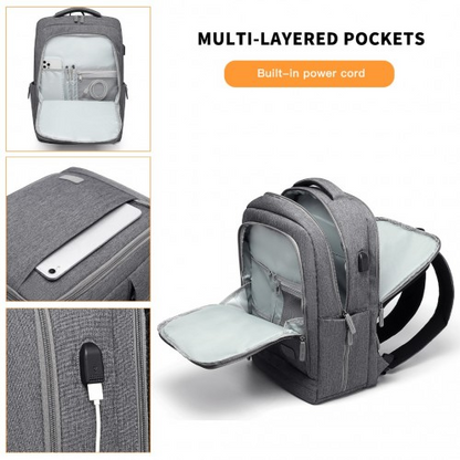 EM2111 Kono Multi-Compartment Backpack with USB Port - Grey, Water-Repellent, Anti-Theft, Travel & Daily Commuter Bag