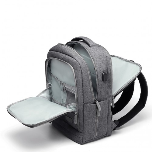 EM2111 Kono Multi-Compartment Backpack with USB Port - Grey, Water-Repellent, Anti-Theft, Travel & Daily Commuter Bag