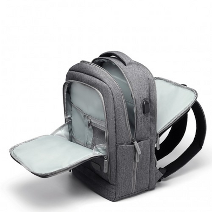 EM2111 Kono Multi-Compartment Backpack with USB Port - Grey, Water-Repellent, Anti-Theft, Travel & Daily Commuter Bag