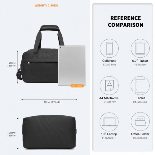 Kono Lightweight Multi Purpose Unisex Sports Travel Duffel Bag - Black | Durable & Versatile Gym, Travel & Hand Luggage Bag