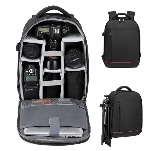 Kono Water Resistant Shockproof DSLR Camera Backpack - Black, for Photographers & Travelers