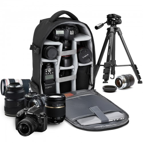 Kono Water Resistant Shockproof DSLR Camera Backpack - Black, for Photographers & Travelers