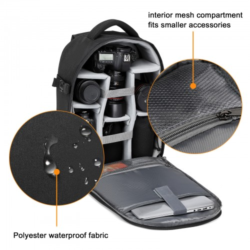 Kono Water Resistant Shockproof DSLR Camera Backpack - Black, for Photographers & Travelers