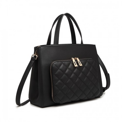 Miss Lulu Classic Quilted Handbag - Black | Premium Synthetic Leather | Elegant Gold Tone Hardware