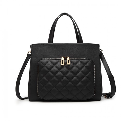 Miss Lulu Classic Quilted Handbag - Black | Premium Synthetic Leather | Elegant Gold Tone Hardware