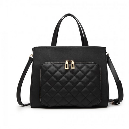 Miss Lulu Classic Quilted Handbag - Black | Premium Synthetic Leather | Elegant Gold Tone Hardware