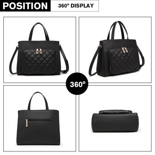 Miss Lulu Classic Quilted Handbag - Black | Premium Synthetic Leather | Elegant Gold Tone Hardware