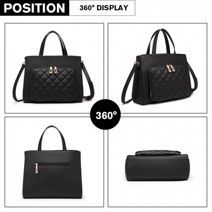 Miss Lulu Classic Quilted Handbag - Black | Premium Synthetic Leather | Elegant Gold Tone Hardware