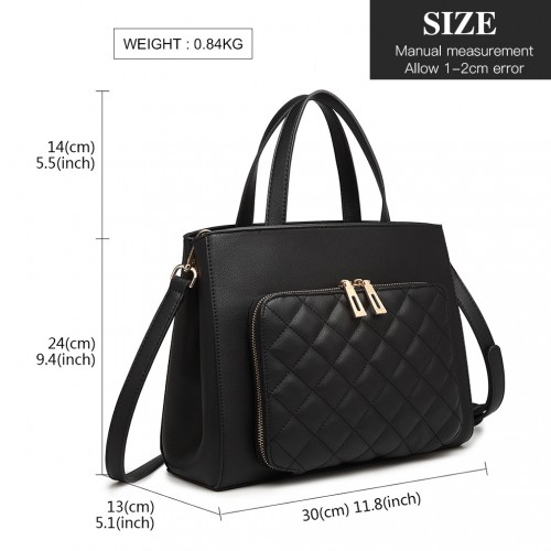 Miss Lulu Classic Quilted Handbag - Black | Premium Synthetic Leather | Elegant Gold Tone Hardware