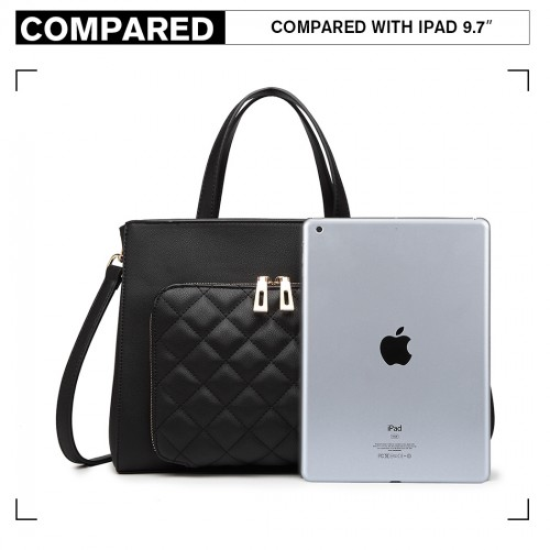 Miss Lulu Classic Quilted Handbag - Black | Premium Synthetic Leather | Elegant Gold Tone Hardware