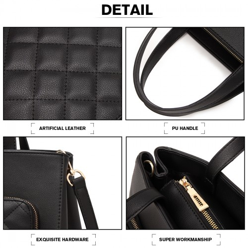 Miss Lulu Classic Quilted Handbag - Black | Premium Synthetic Leather | Elegant Gold Tone Hardware