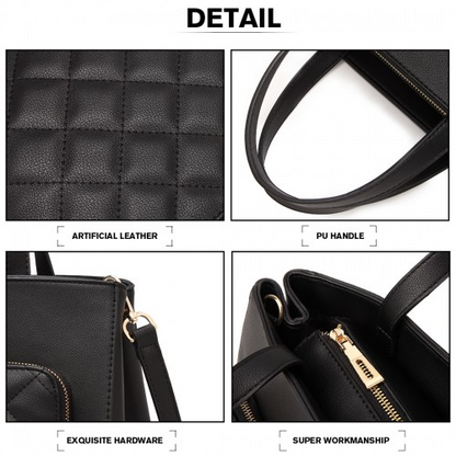 Miss Lulu Classic Quilted Handbag - Black | Premium Synthetic Leather | Elegant Gold Tone Hardware