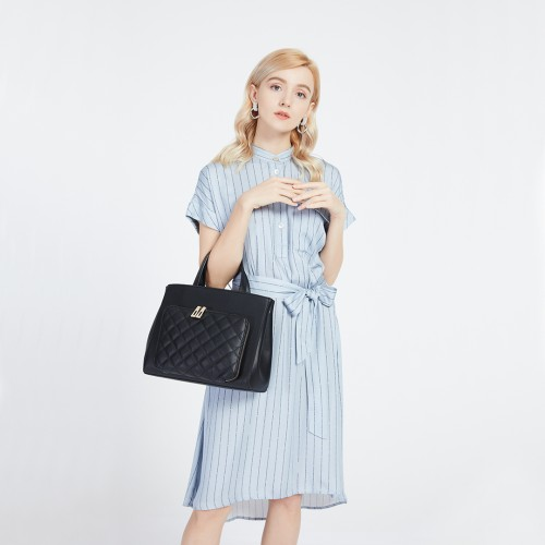 Miss Lulu Classic Quilted Handbag - Black | Premium Synthetic Leather | Elegant Gold Tone Hardware