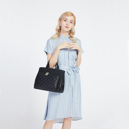 Miss Lulu Classic Quilted Handbag - Black | Premium Synthetic Leather | Elegant Gold Tone Hardware