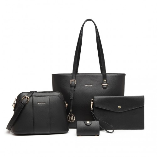 Miss Lulu 4 Piece Classic Sleek Handbag Set - Black | LG2110 | Versatile & Stylish