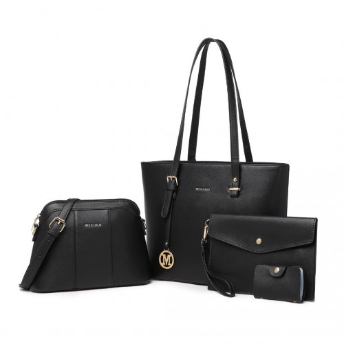 Miss Lulu 4 Piece Classic Sleek Handbag Set - Black | LG2110 | Versatile & Stylish