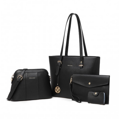 Miss Lulu 4 Piece Classic Sleek Handbag Set - Black | LG2110 | Versatile & Stylish