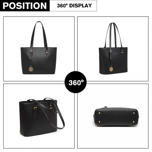 Miss Lulu 4 Piece Classic Sleek Handbag Set - Black | LG2110 | Versatile & Stylish