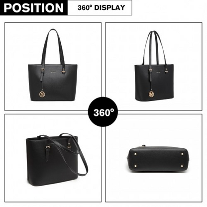 Miss Lulu 4 Piece Classic Sleek Handbag Set - Black | LG2110 | Versatile & Stylish