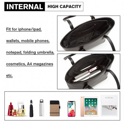 Miss Lulu 4 Piece Classic Sleek Handbag Set - Black | LG2110 | Versatile & Stylish