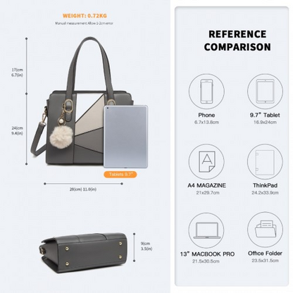 Miss Lulu Colour Block Cross-Body Handbag - Grey | Stylish & Versatile