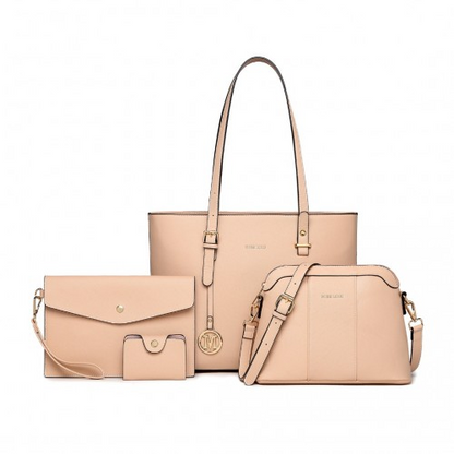 Miss Lulu 4 Piece Classic Sleek Handbag Set - Pink | Stylish & Versatile