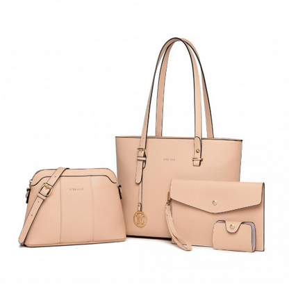 Miss Lulu 4 Piece Classic Sleek Handbag Set - Pink | Stylish & Versatile