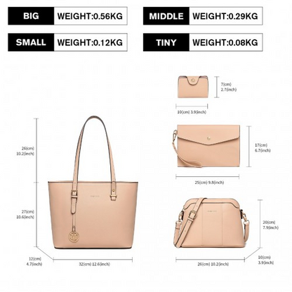 Miss Lulu 4 Piece Classic Sleek Handbag Set - Pink | Stylish & Versatile