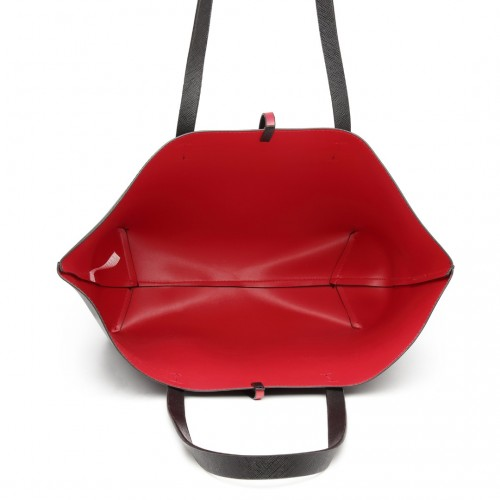 Miss Lulu Women's Reversible Contrast Shopper Tote Bag - Black, 2-in-1 Large Tote with Removable Pouch, Premium PU Leather