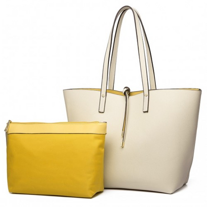 Miss Lulu Women Reversible Contrast Shopper Tote Bag Beige - LT6628-1
