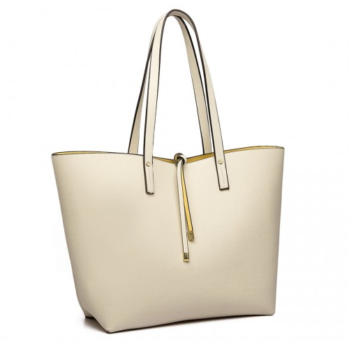Miss Lulu Women Reversible Contrast Shopper Tote Bag Beige - LT6628-1