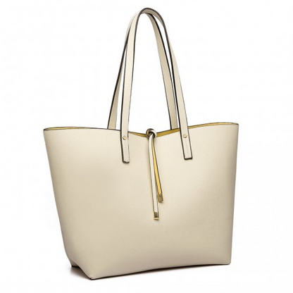 Miss Lulu Women Reversible Contrast Shopper Tote Bag Beige - LT6628-1