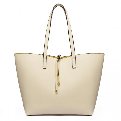 Miss Lulu Women Reversible Contrast Shopper Tote Bag Beige - LT6628-1