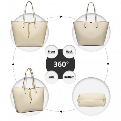 Miss Lulu Women Reversible Contrast Shopper Tote Bag Beige - LT6628-1