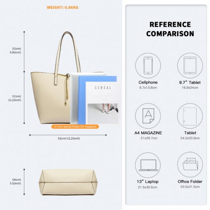 Miss Lulu Women Reversible Contrast Shopper Tote Bag Beige - LT6628-1