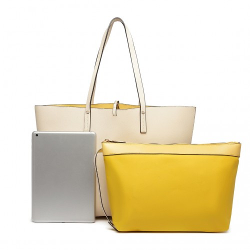 Miss Lulu Women Reversible Contrast Shopper Tote Bag Beige - LT6628-1